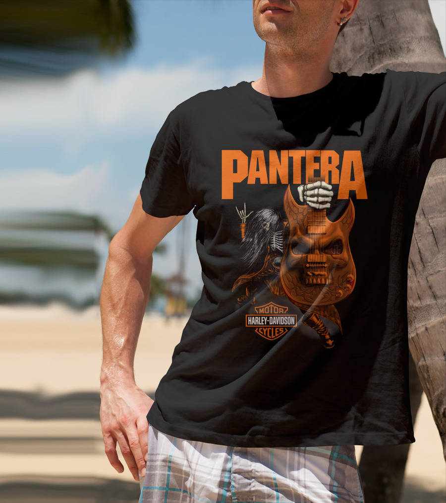 Pantera Harley Davidson Cycles Skeleton Guitar T-Shirt