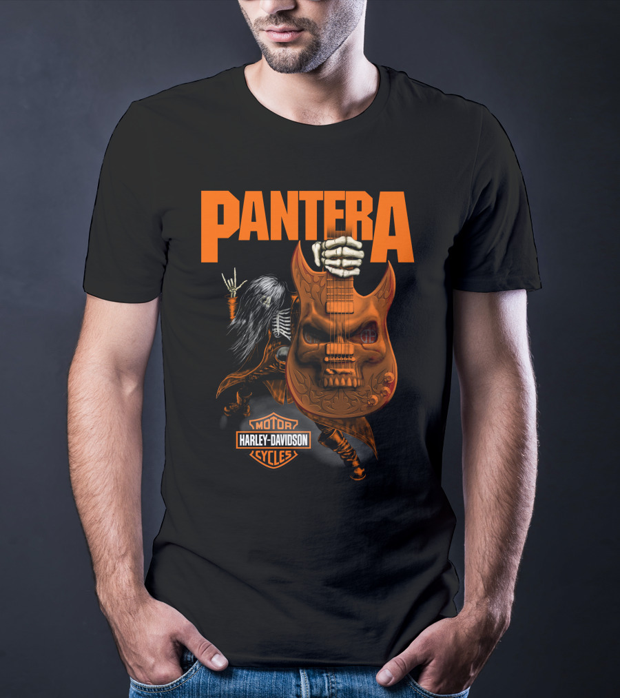 Pantera Harley Davidson Cycles Skeleton Guitar T-Shirt