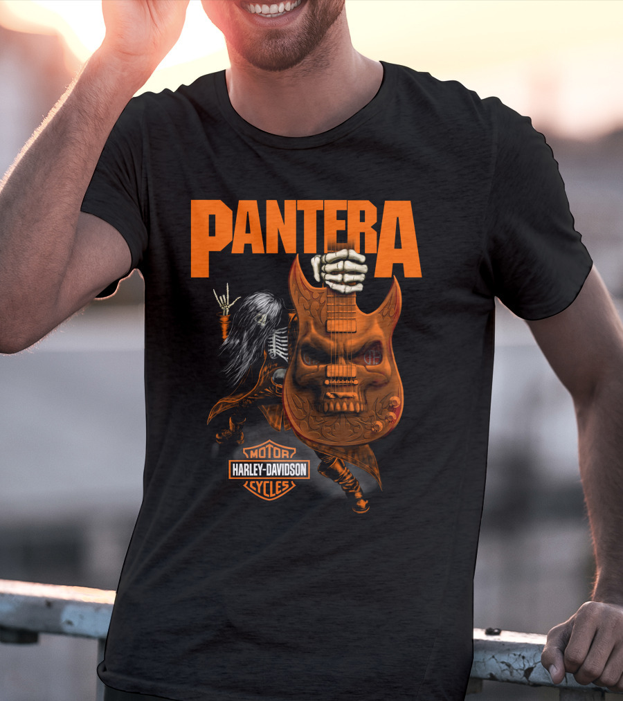 Pantera Harley Davidson Cycles Skeleton Guitar T-Shirt
