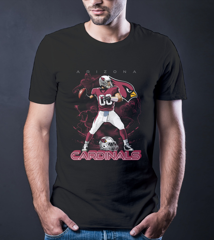 Arizona Cardinals Football Player Graphic With Team Logo And Helmet T-Shirt