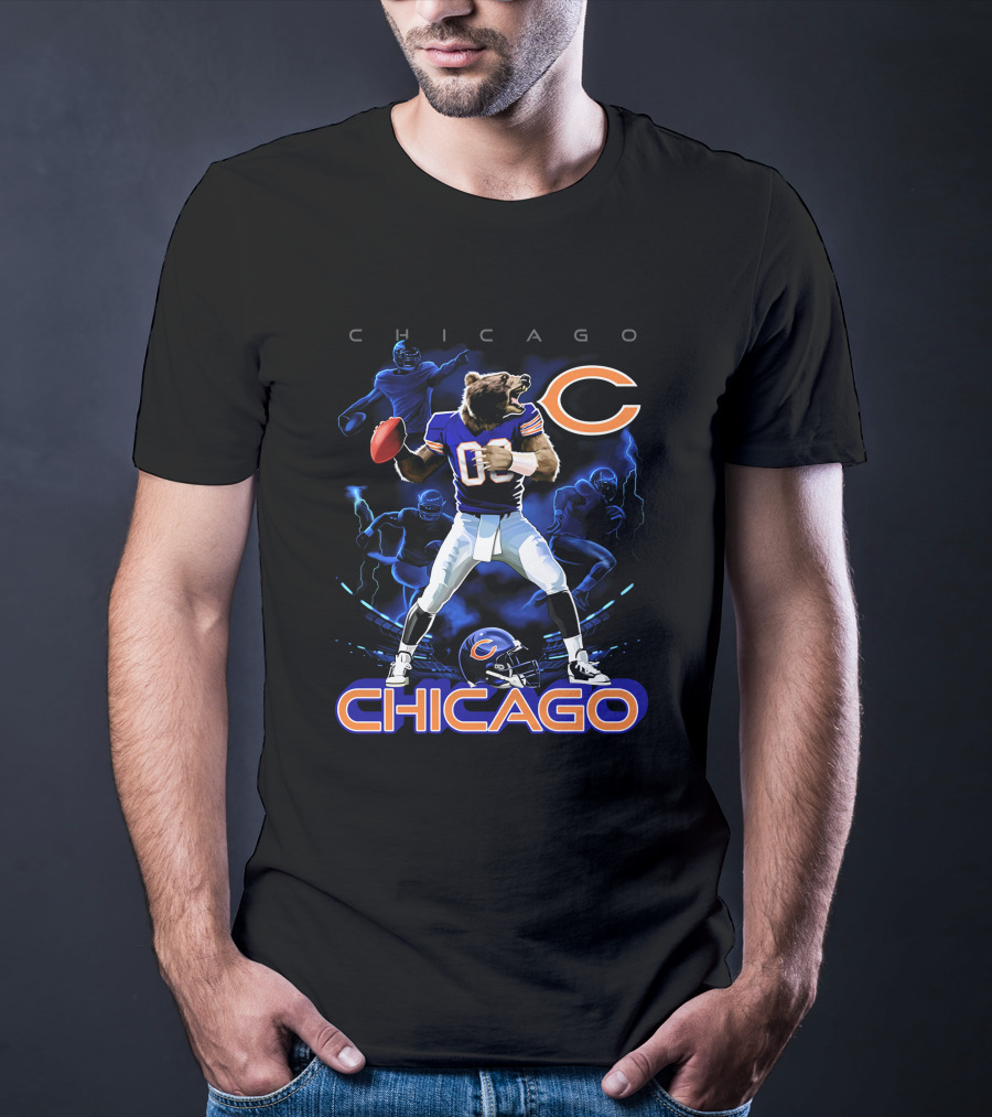 Chicago Bears Football Player Bear With Ball And Helmet T-Shirt