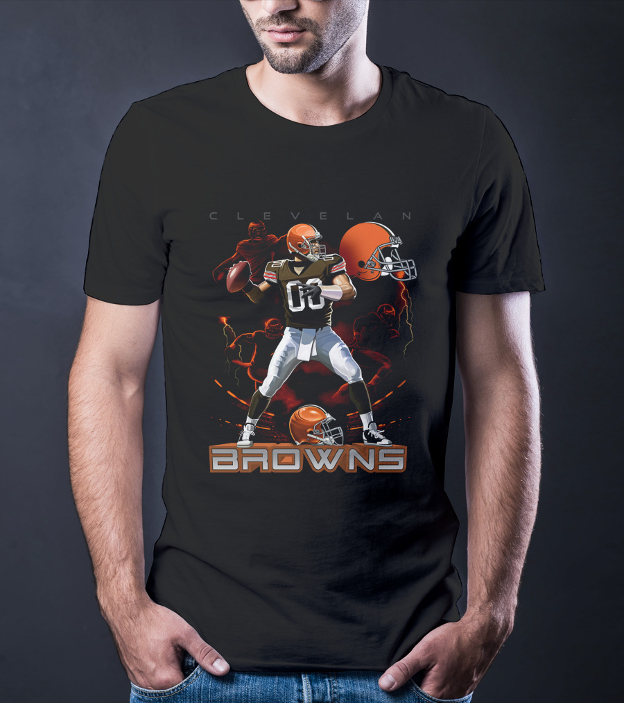 Cleveland Browns Football Quarterback Helmet Graphics T-Shirt