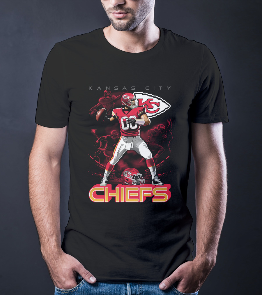 Kansas City Chiefs Football Player With Kc Helmet T-Shirt