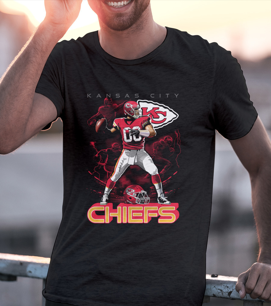 Kansas City Chiefs Football Player With Kc Helmet T-Shirt