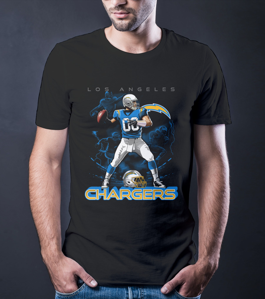 Los Angeles Chargers Football Player With Helmet And Lightning Bolt T-Shirt