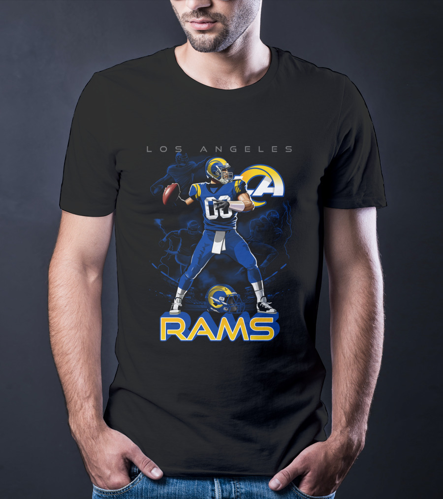 Los Angeles Rams Football Quarterback Player With Helmet And Ball T-Shirt