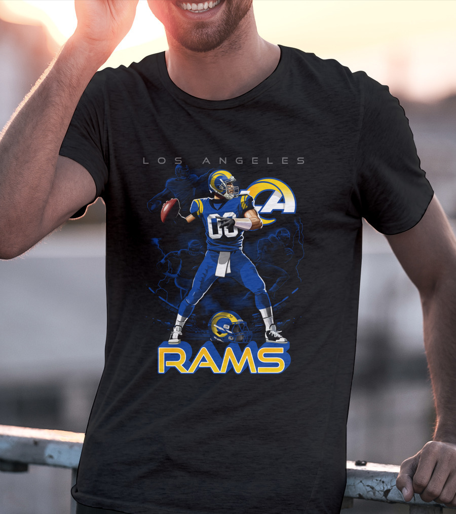 Los Angeles Rams Football Quarterback Player With Helmet And Ball T-Shirt