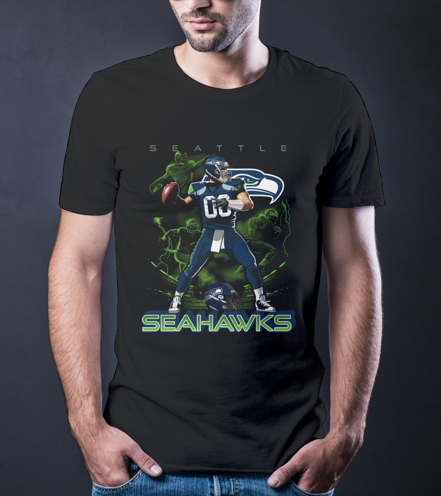 Seattle Seahawks 03 Football Player With Helmet And Neon Green Accents T-Shirt