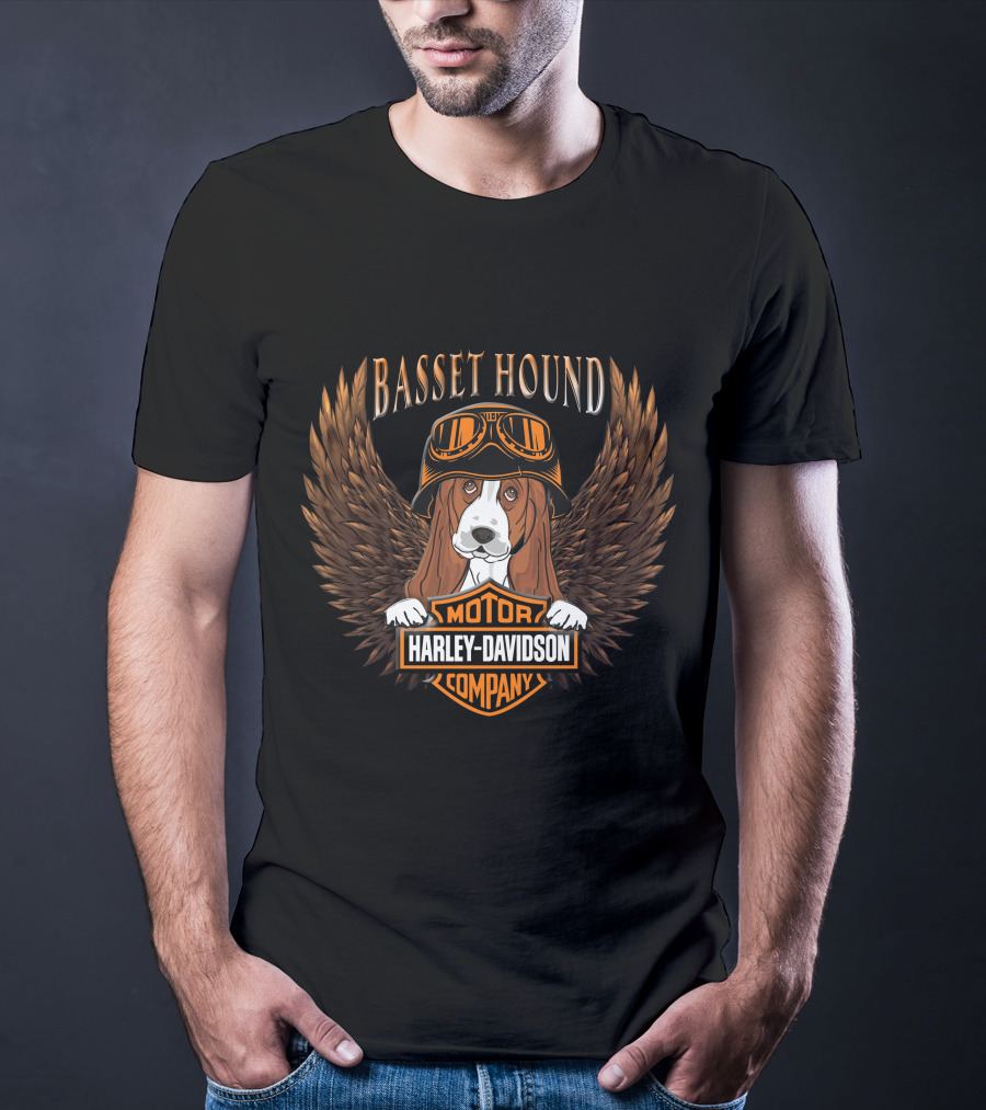 Basset Hound Harley Davidson Motor Company Winged Dog Helmet T-Shirt