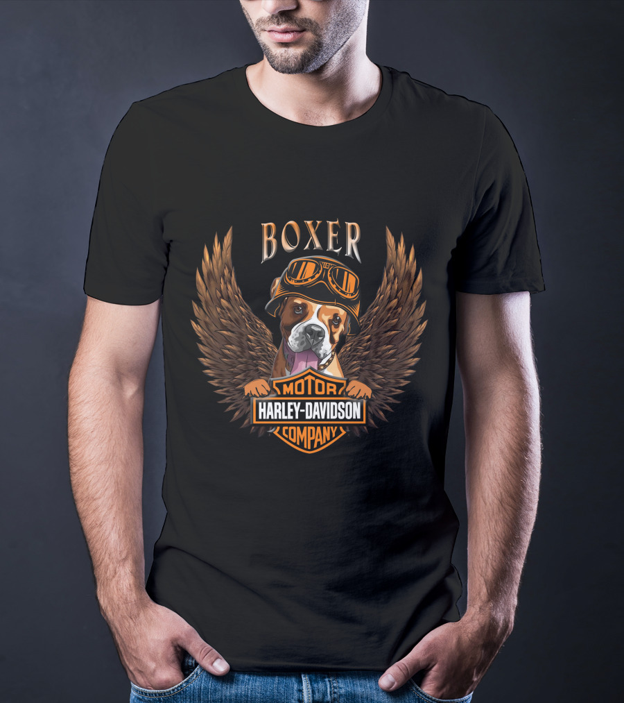 Boxer Harley Davidson Motor Company Winged Dog T-Shirt