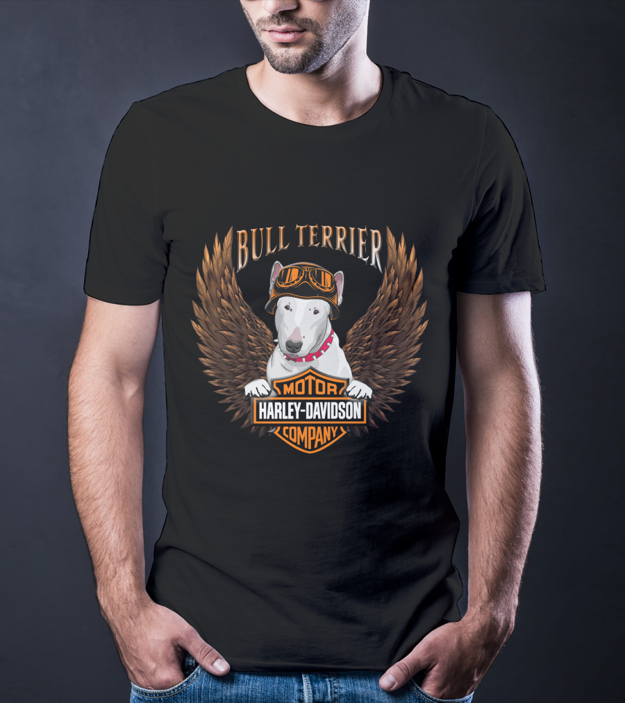 Bull Terrier Harley Davidson Motor Company Wings T-Shirt