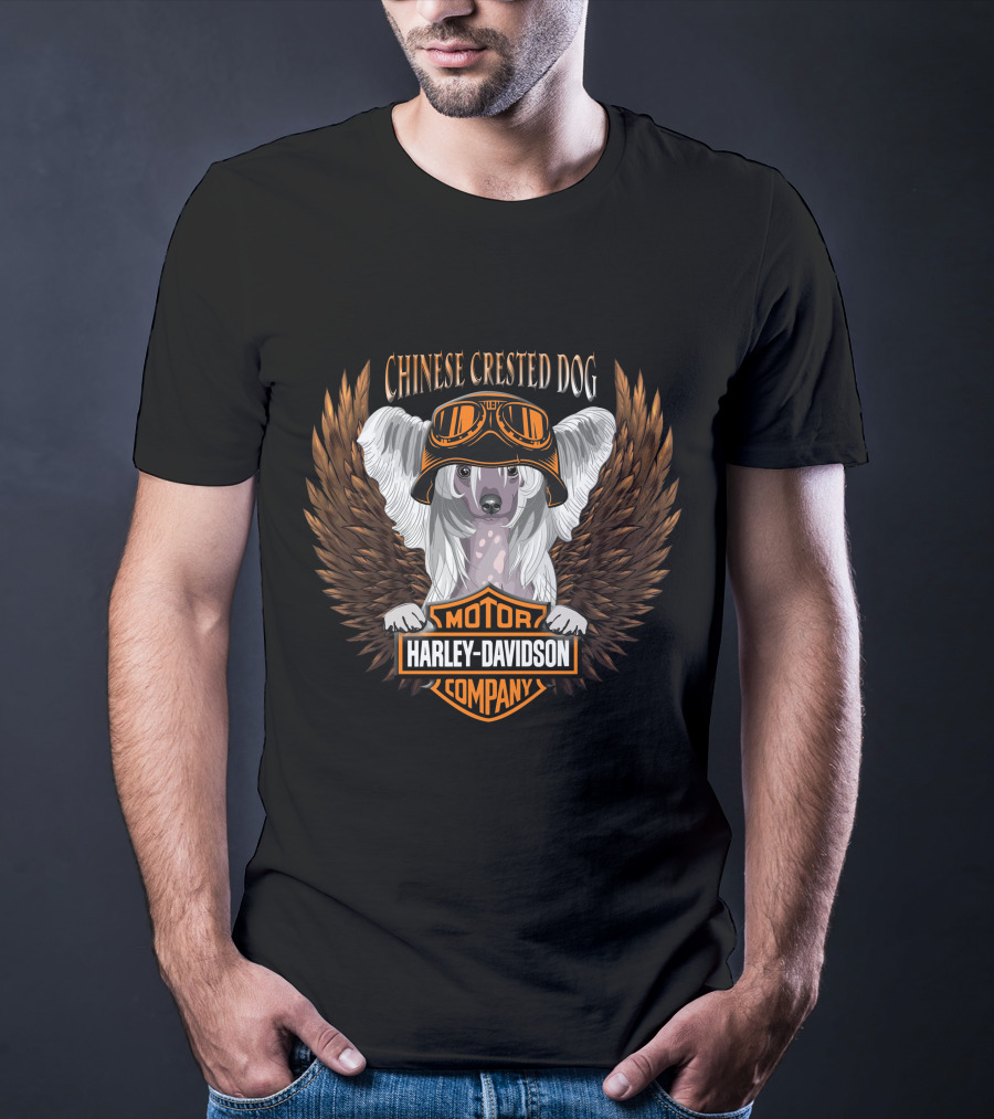 Chinese Crested Dog Harley Davidson Motor Company Winged T-Shirt