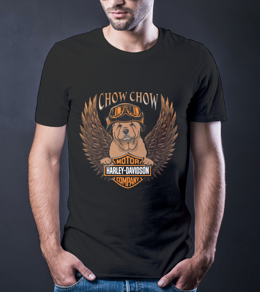 Chow Chow Harley Davidson Motor Company Wings Goggles T-Shirt