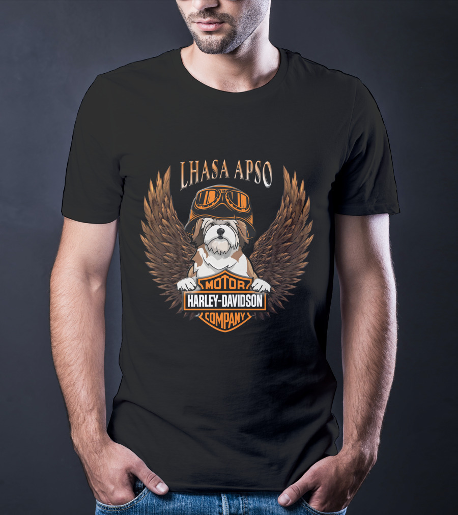 Lhasa Apso Harley Davidson Motor Company Winged T-Shirt