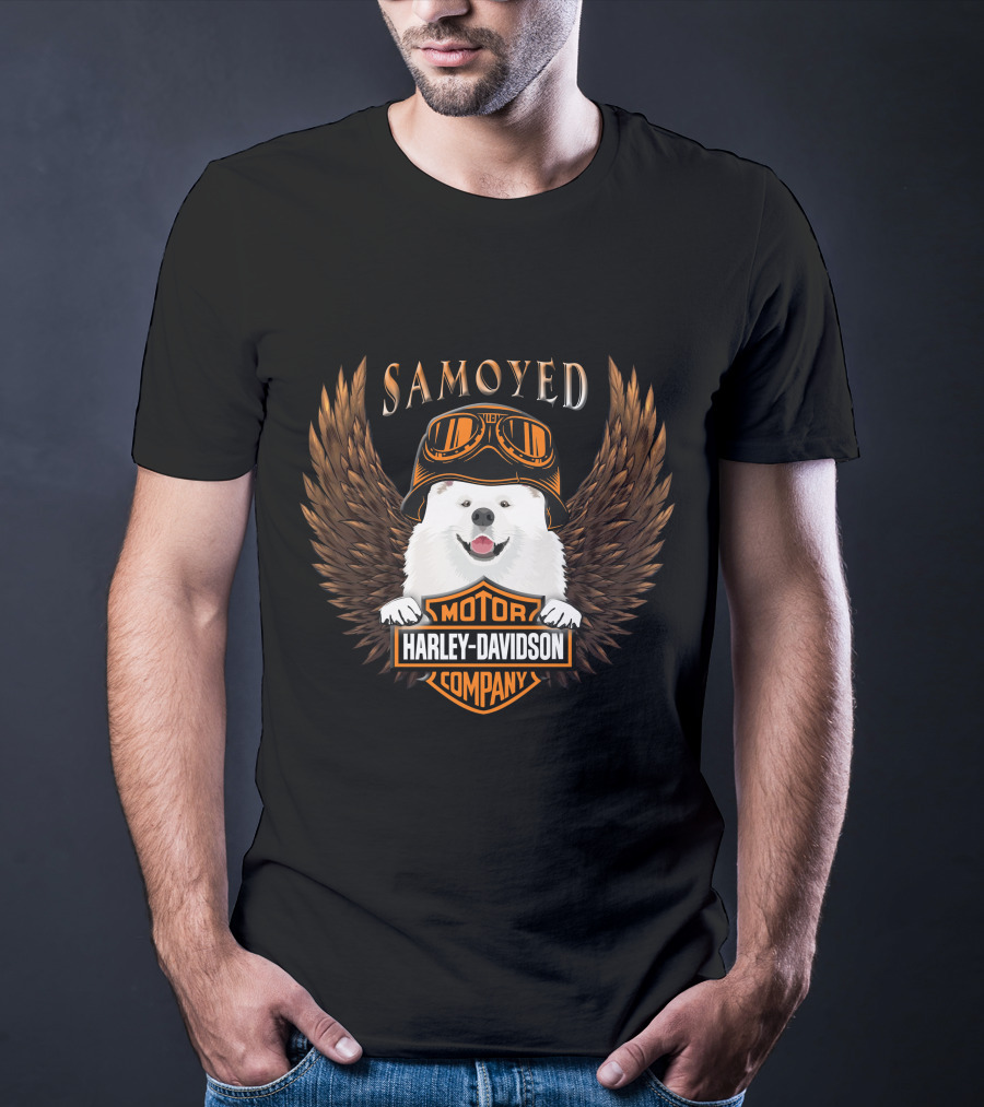 Samoyed Harley Davidson Motor Company Winged Goggles T-Shirt