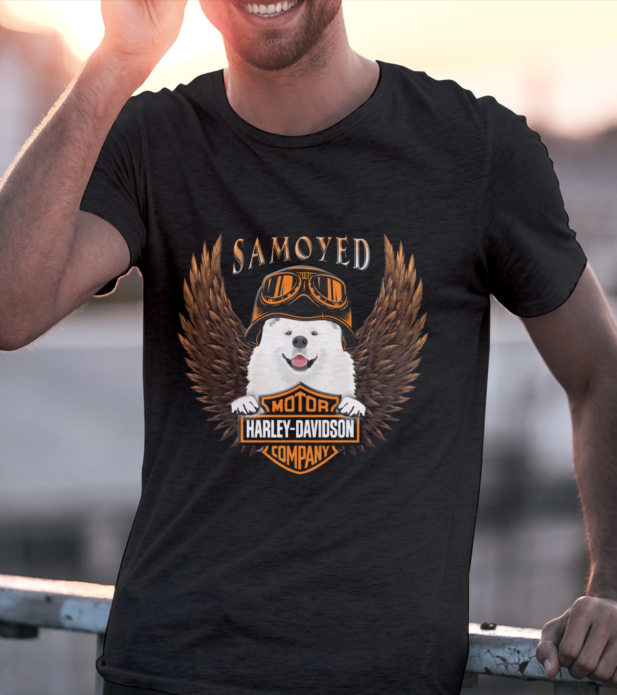 Samoyed Harley Davidson Motor Company Winged Goggles T-Shirt