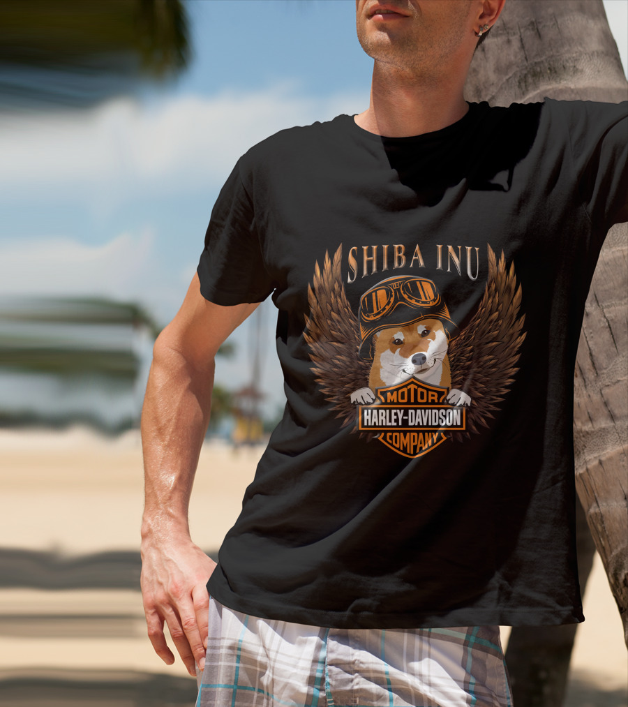 Shiba Inu Harley Davidson Motor Company Wings And Goggles T-Shirt