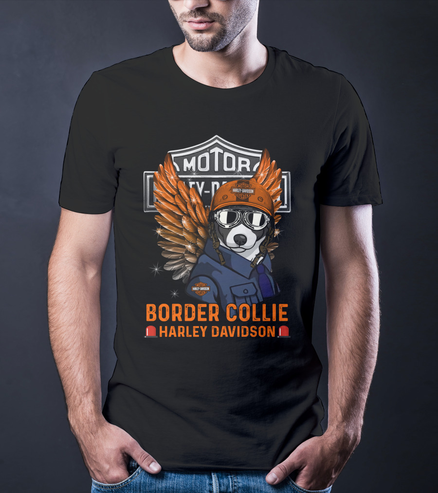 Border Collie Harley Davidson Motorcycles Wings And Helmet T-Shirt