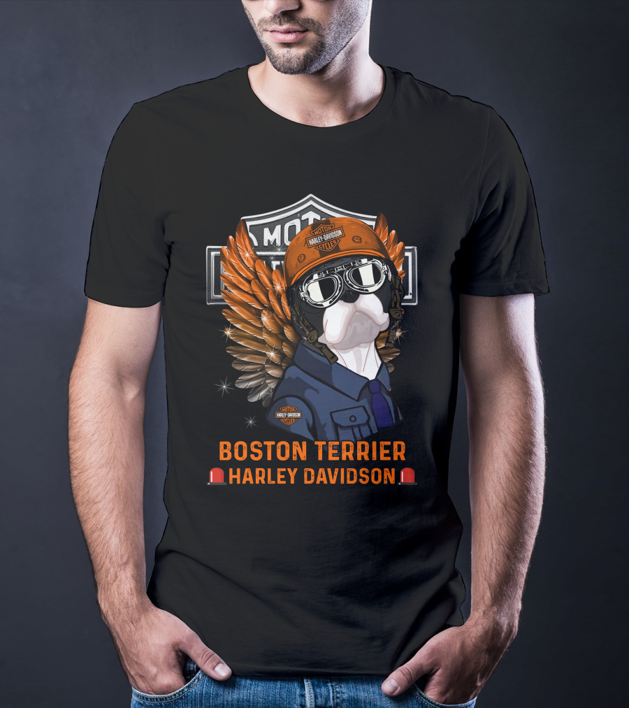Boston Terrier Harley Davidson Moto Wings T-Shirt
