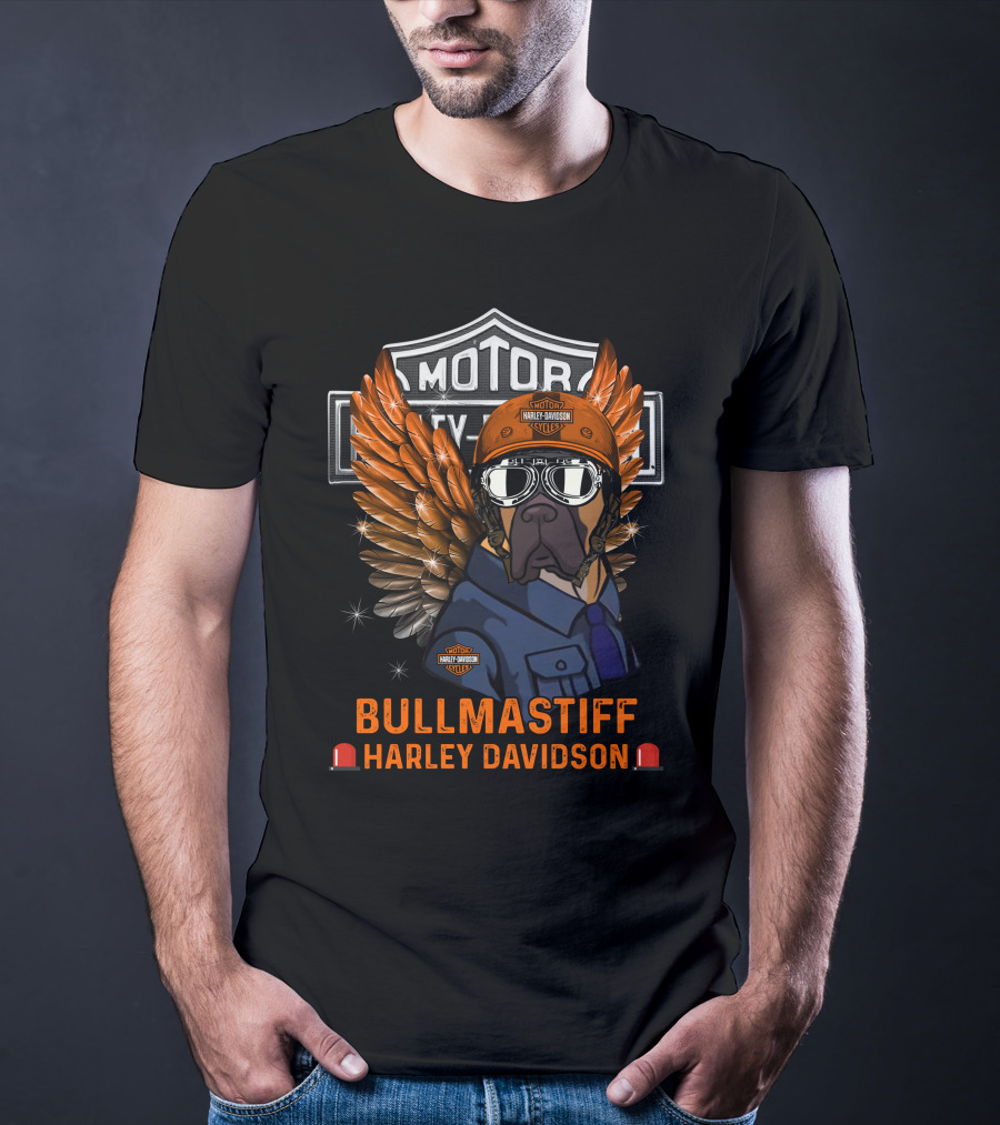 Bullmastiff Harley Davidson Motor Cycles Winged Helmet Goggles Dog T-Shirt
