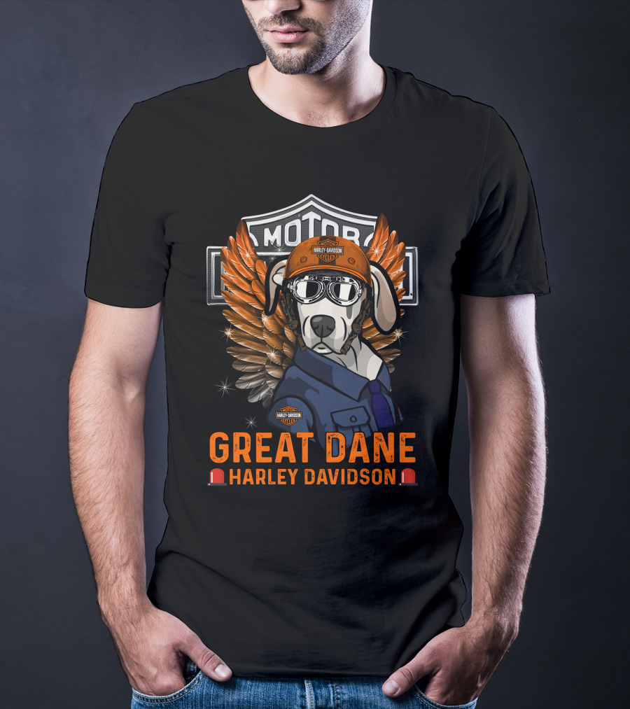 Harley Davidson Great Dane Motorcycle Wings Motor Cycles Rider T-Shirt