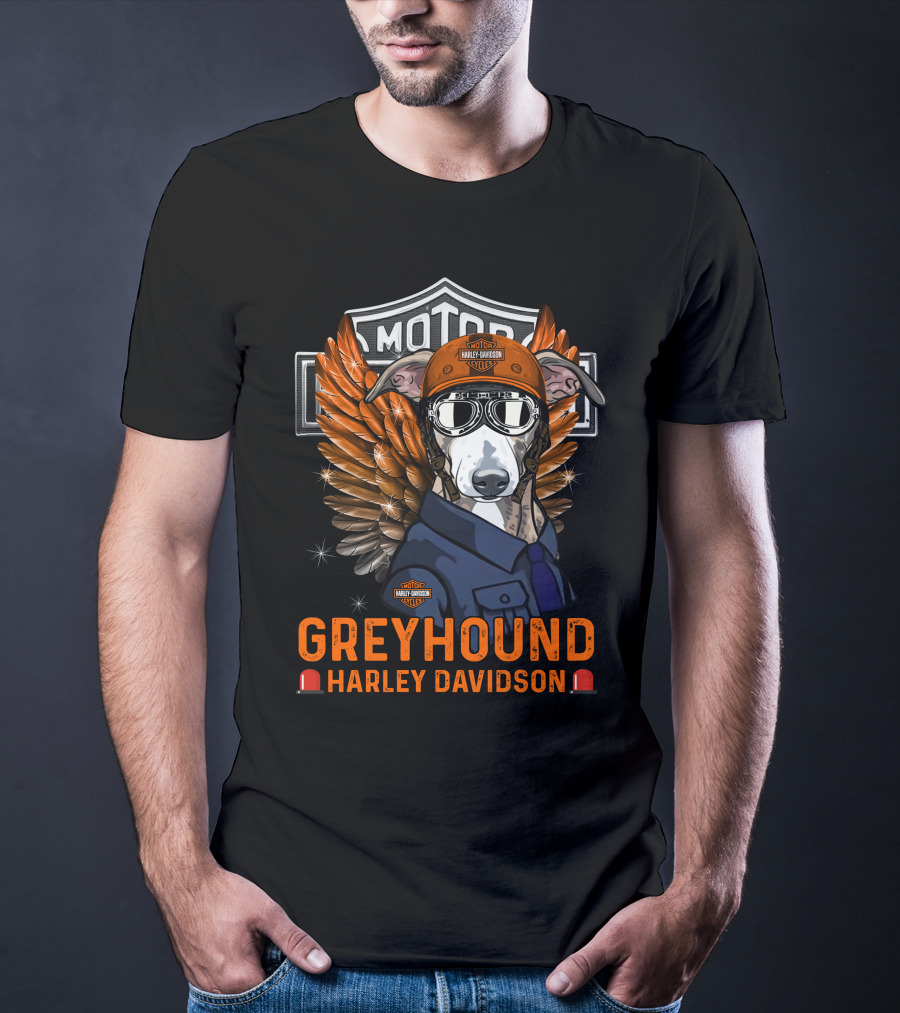 Greyhound Harley Davidson With Wings And Helmet T-Shirt