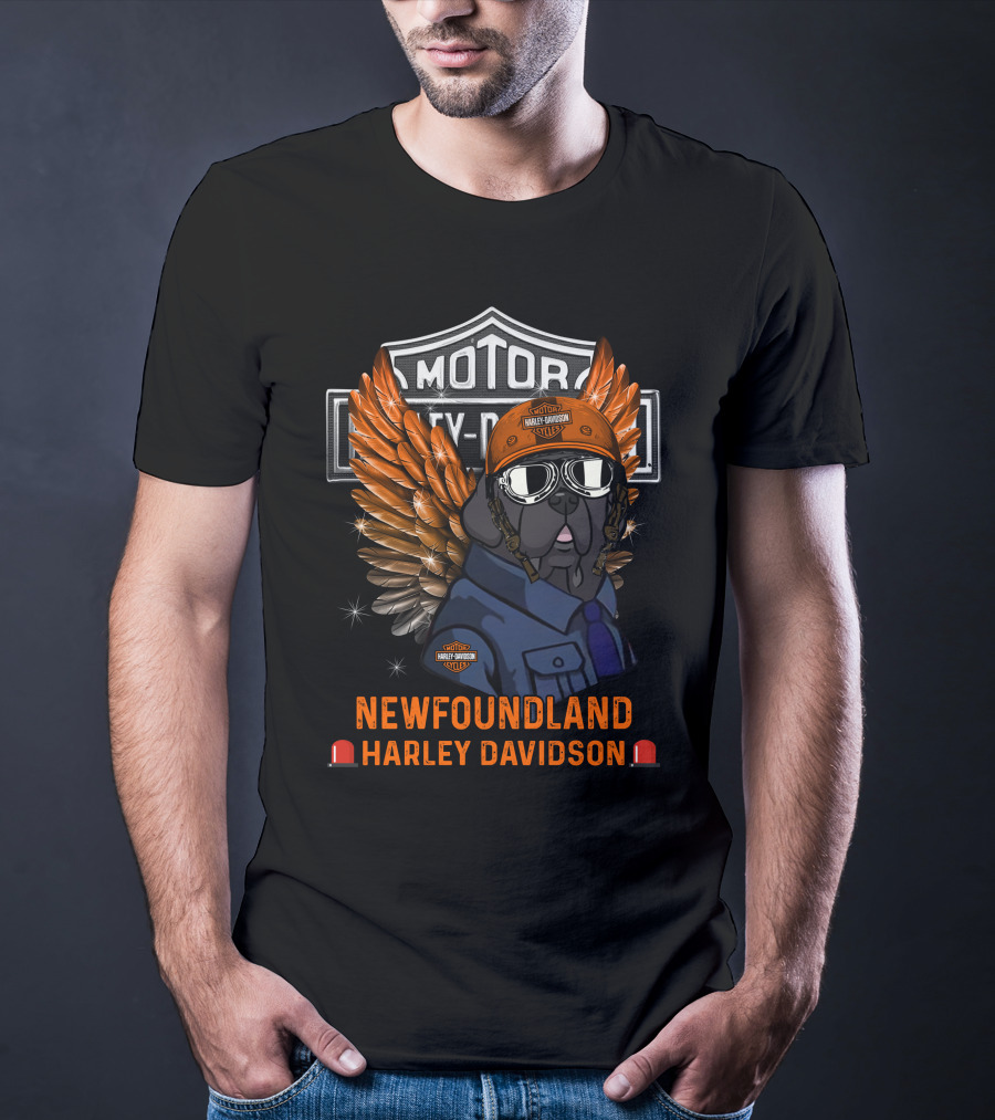 Newfoundland Harley Davidson Motor City Dog With Wings T-Shirt