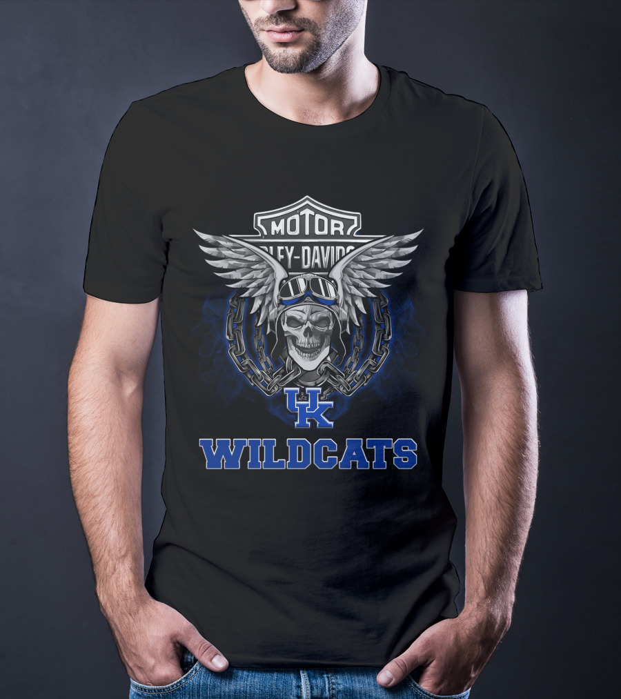 Kentucky Wildcats Harley Davidson Skull Wings Logo Ncaa Football Fans T-Shirt