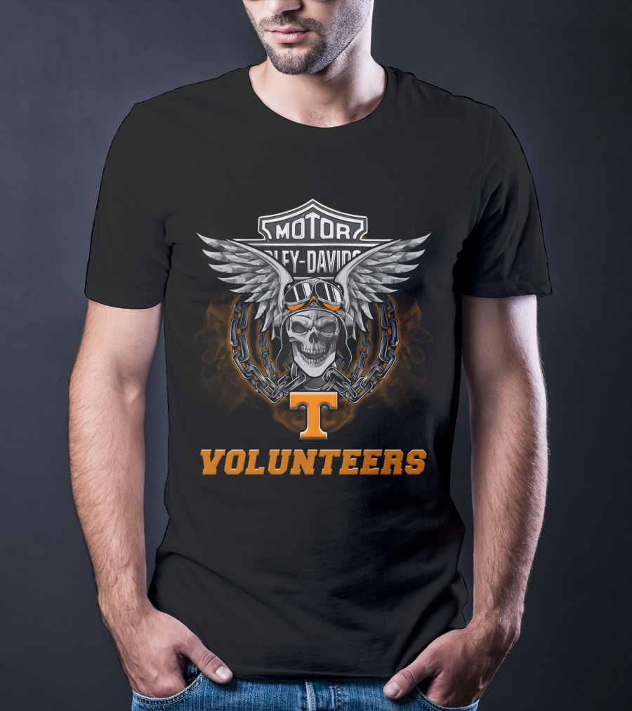Harley Davidson Motor Skull Wings Goggles Chains Tennessee Volunteers T-Shirt