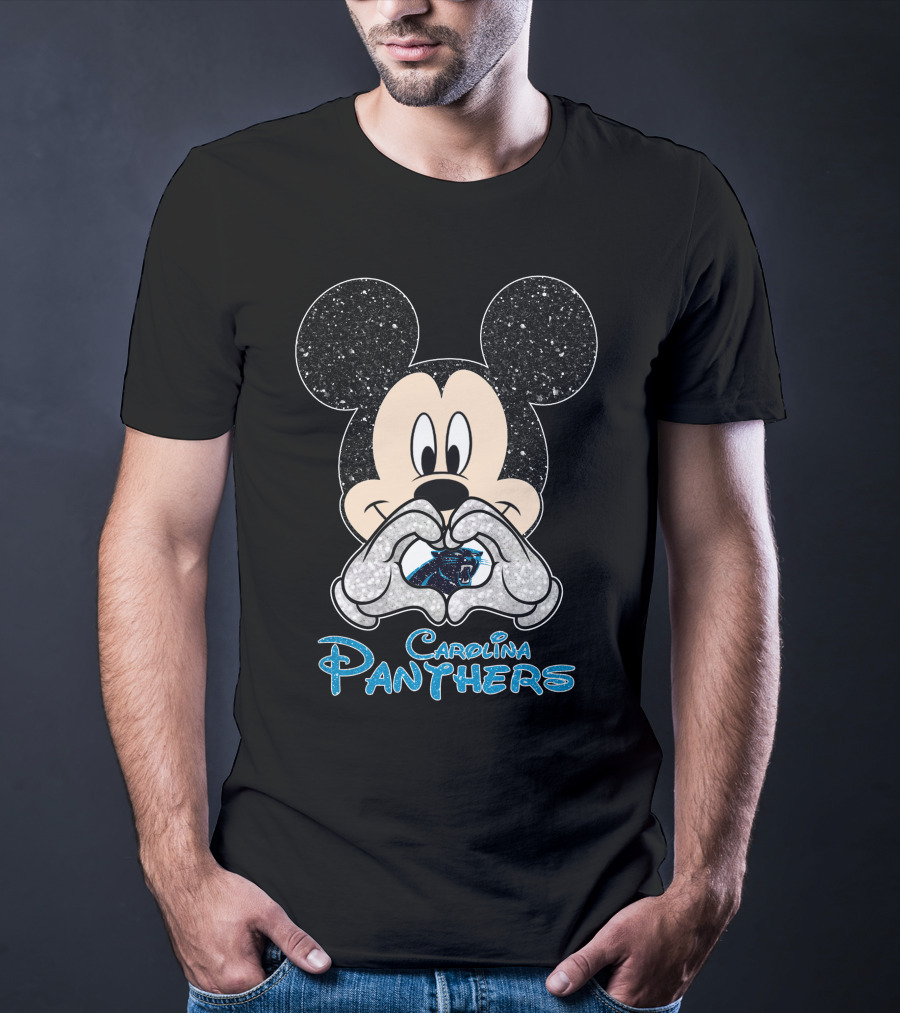 Mickey Carolina Panthers Glitter Heart T-Shirt