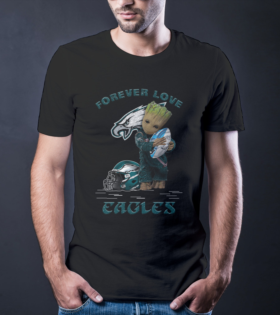 Forever Love Eagles Groot Hugging Football Philadelphia Helmet T-Shirt