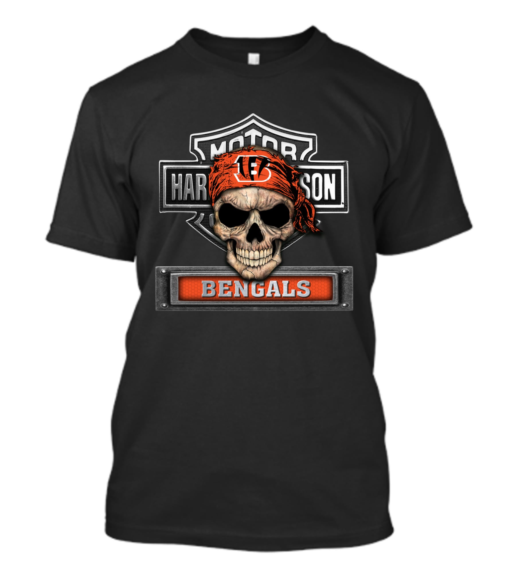 Motor Harley Davidson Cincinnati Bengals Skull Bandana T-Shirt