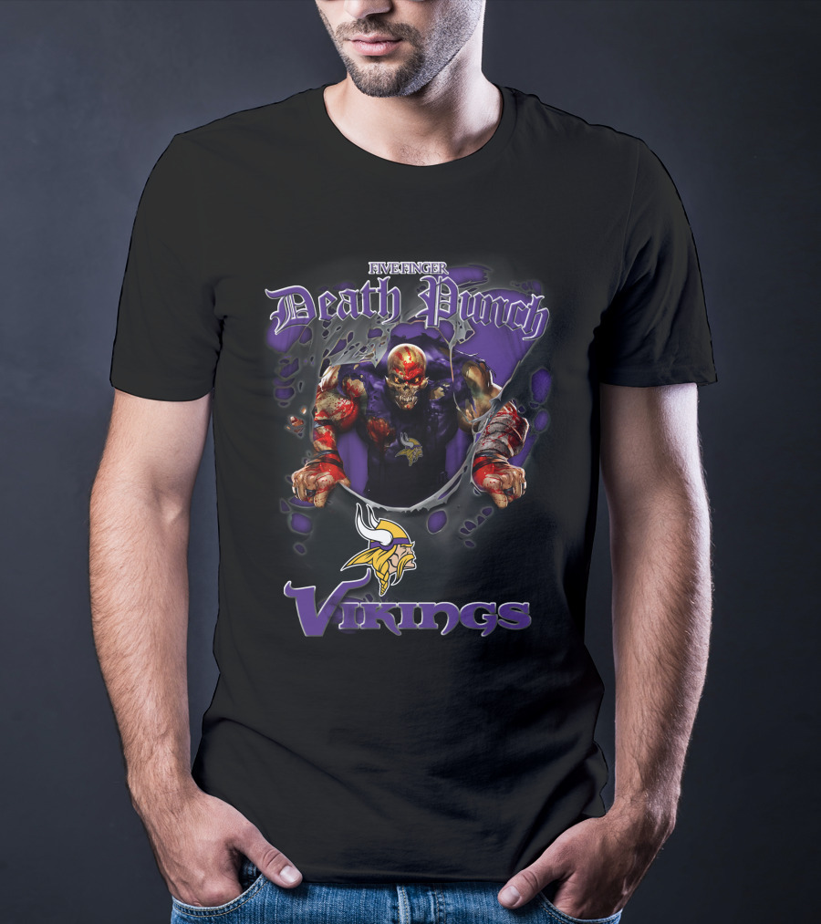 Five Finger Death Punch Minnesota Vikings Nfl Football Fans Skull T-Shirt