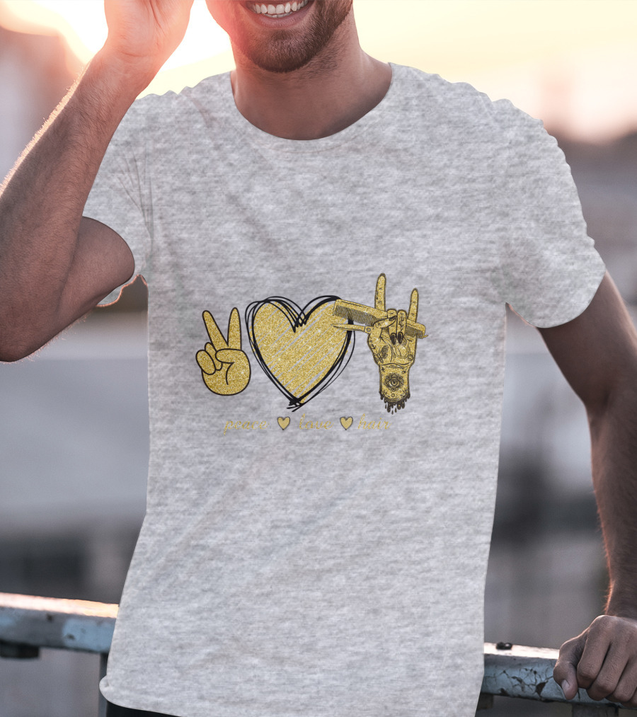 Peace Love Hair Glitter Heart And Scissors T-Shirt