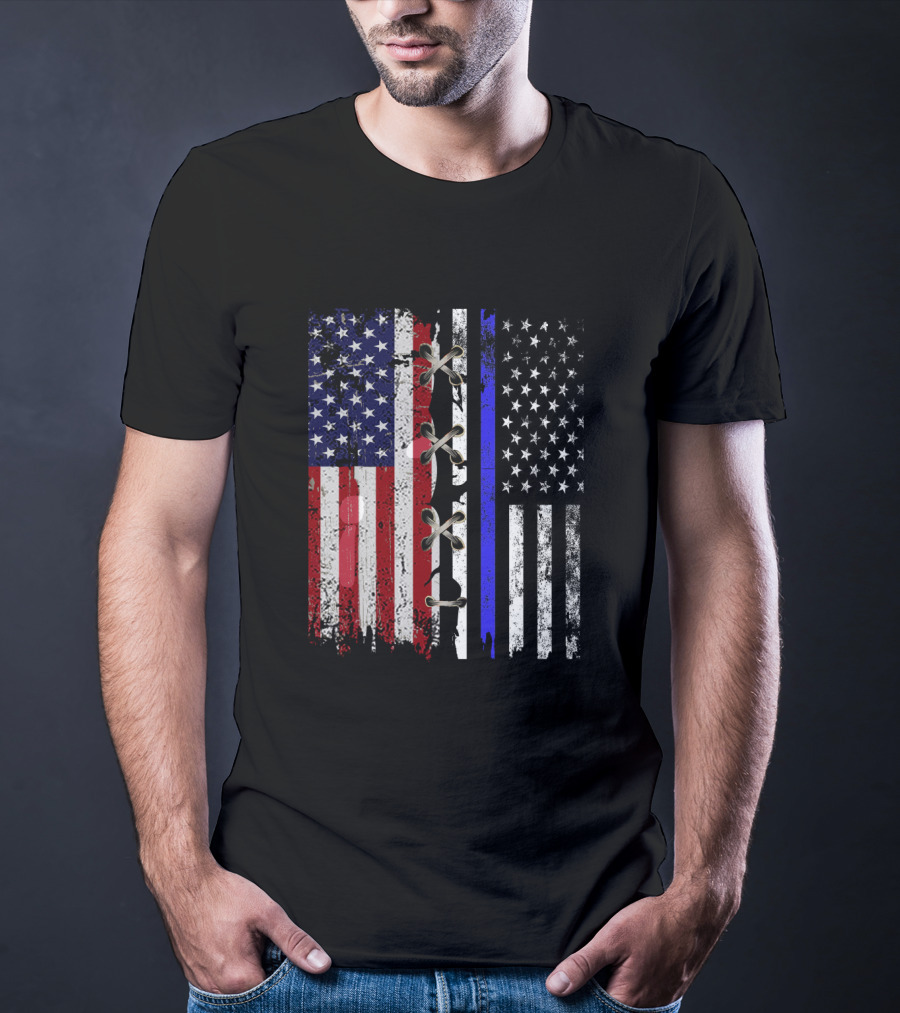 American Flag Thin Blue Line Split T-Shirt