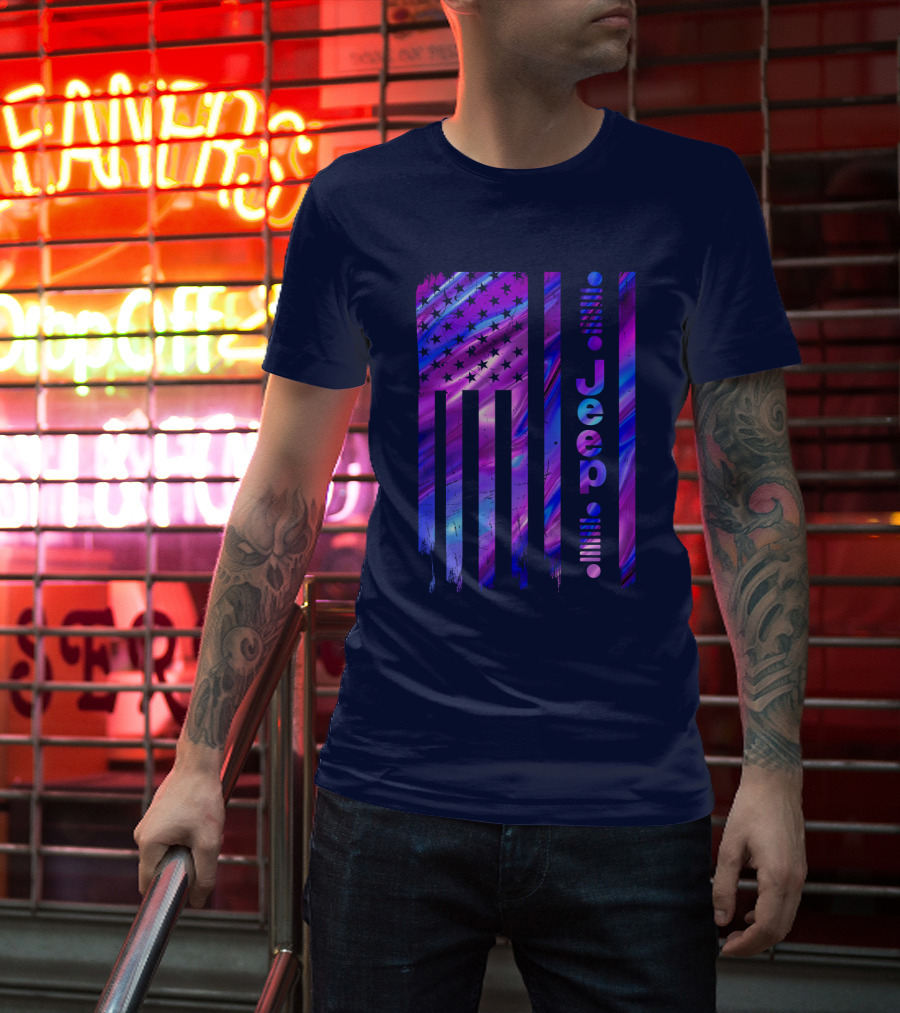 Jeep Girl American Flag Stars Purple Blue T-Shirt
