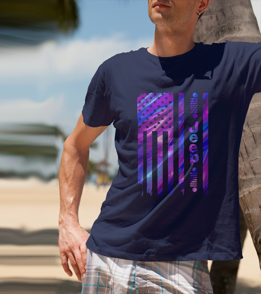 Jeep Girl American Flag Stars Purple Blue T-Shirt