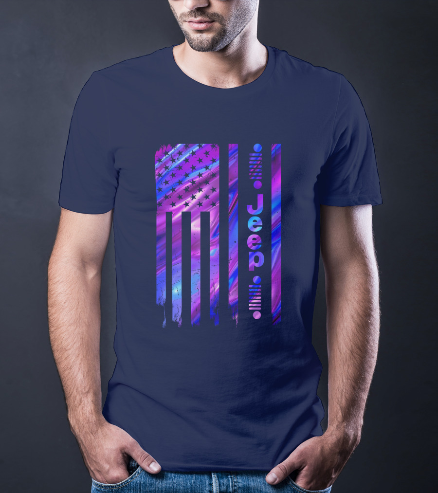 Jeep Girl American Flag Stars Purple Blue T-Shirt
