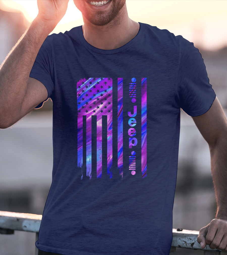 Jeep Girl American Flag Stars Purple Blue T-Shirt