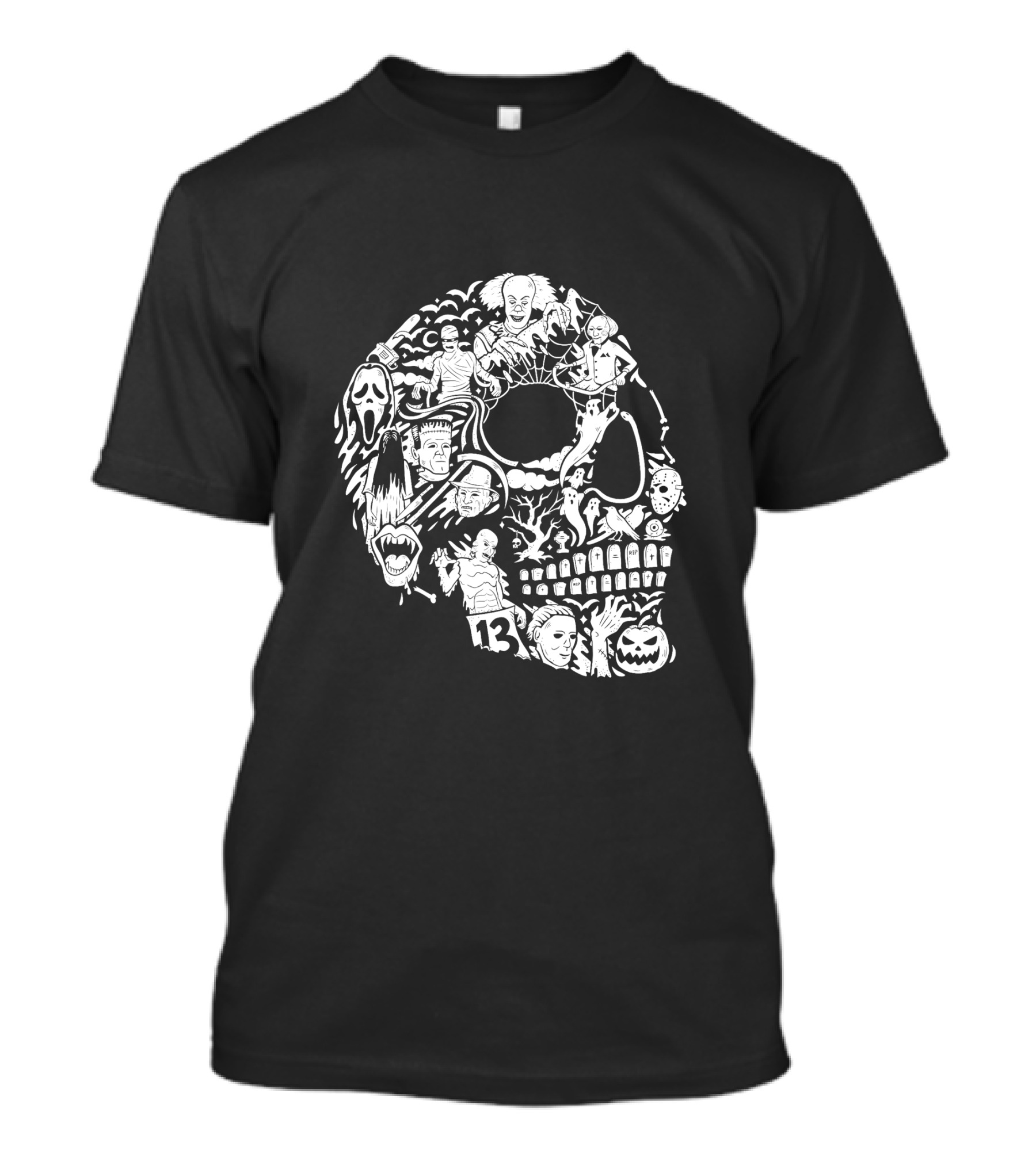 Skull Villain Horror Icons Collage T-Shirt