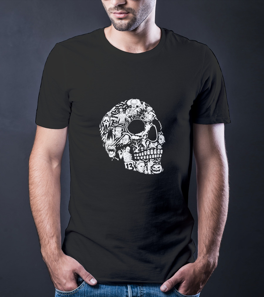Skull Villain Horror Icons Collage T-Shirt