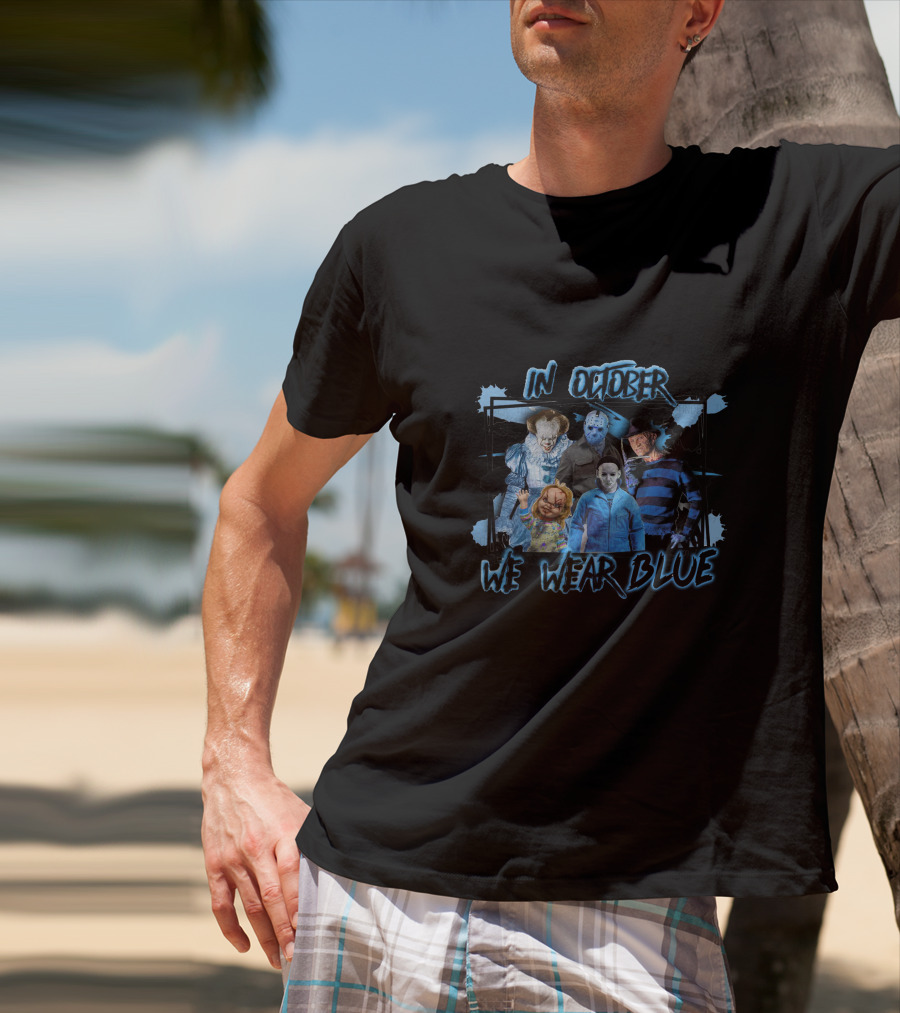 In October We Wear Blue Scary Characters T-Shirt