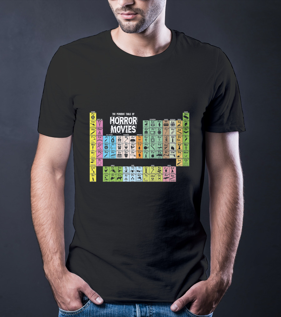 The Periodic Table Of Horror Movies Featuring Iconic Horror Movie Elements T-Shirt