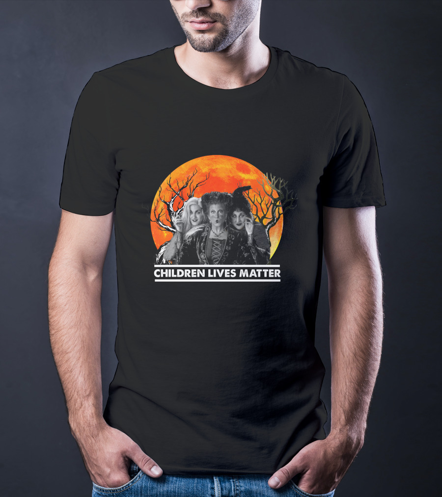 Children Lives Matter Witch Trio In Front Of Spooky Orange Moon And Trees T-Shirt