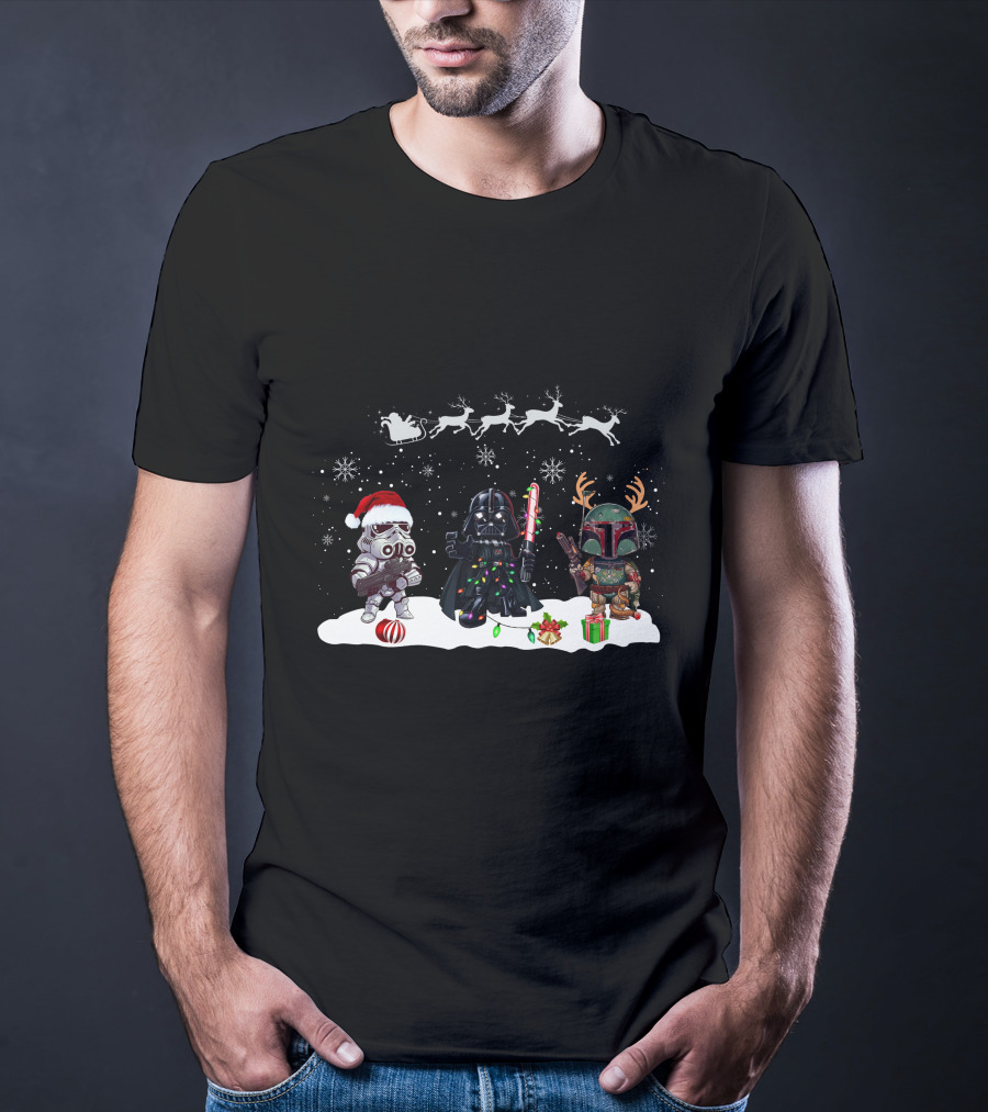 Christmas Is Comming Star Wars Characters Santa Vader Bounty Hunter Snow Holiday T-Shirt
