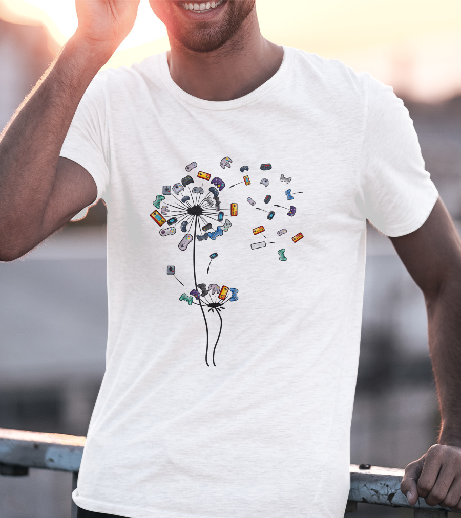 Dandelion Blossoms With Retro Gamepads T-Shirt