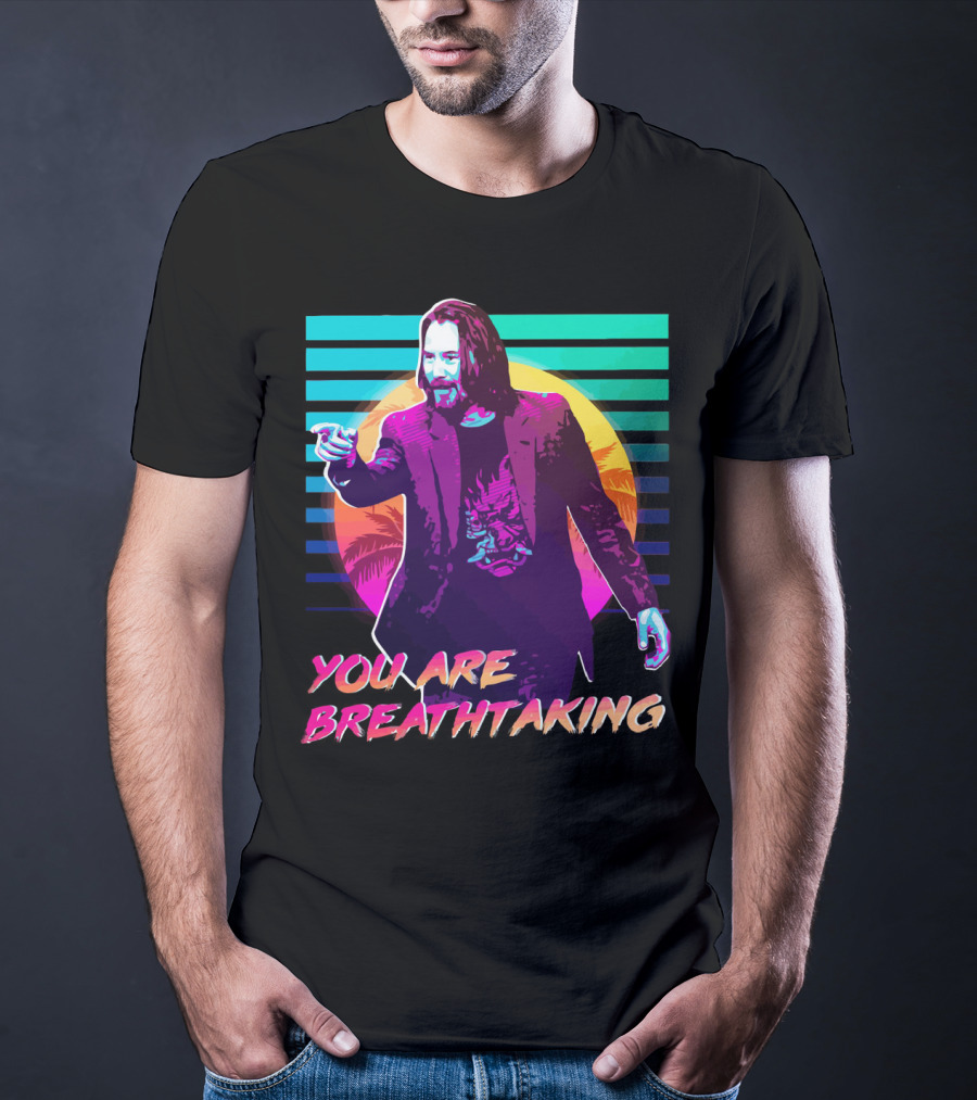 You Are Breathtaking Retro Neon Sunset Palm Trees T-Shirt