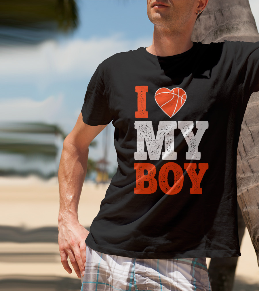 I Love My Boy Basketball Heart T-Shirt