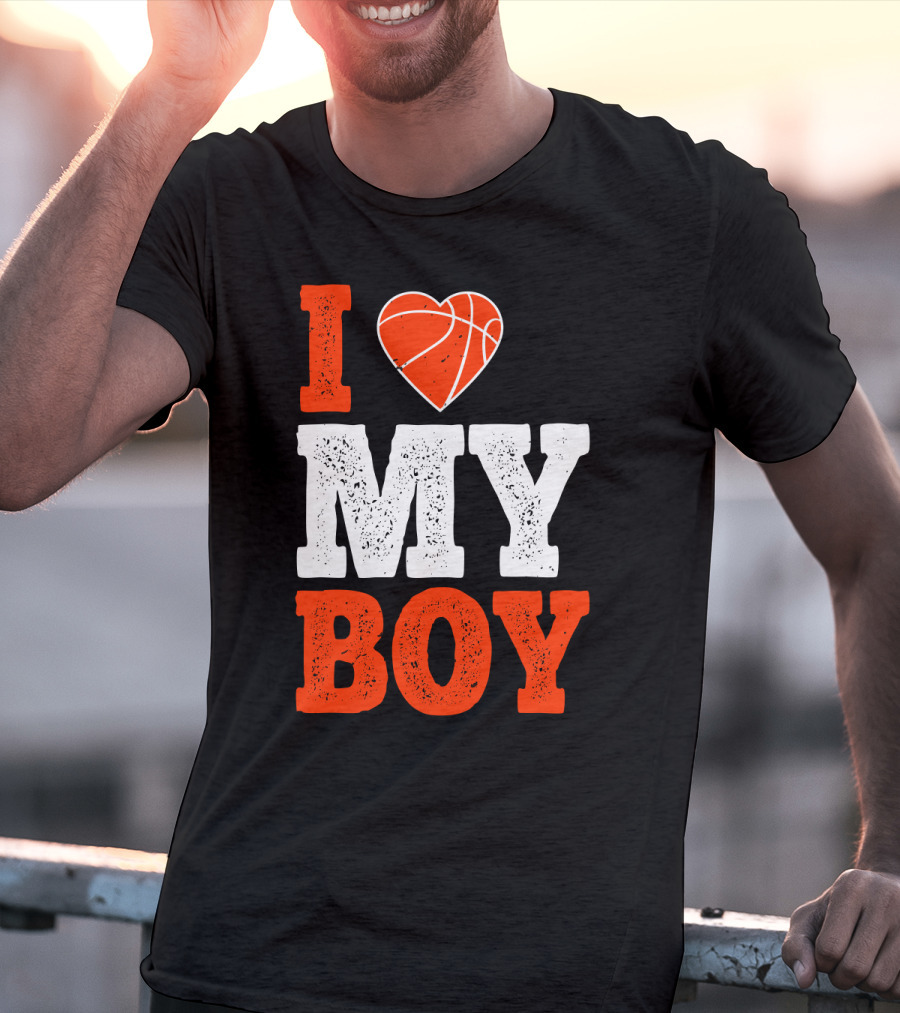 I Love My Boy Basketball Heart T-Shirt