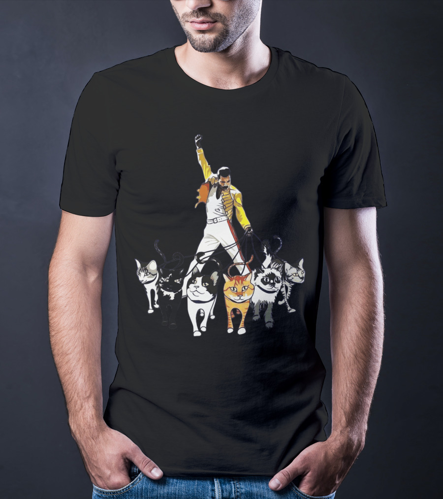 Freddie Cats Iconic Pose With Cats On Leashes T-Shirt